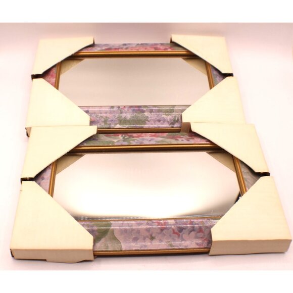2 Floral Gold Framed Mirrors Wall Hanging Rectangular Decor Pastels NEW 13x8" - Picture 2 of 13